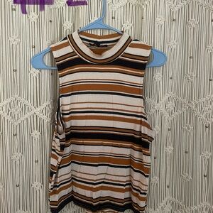 Striped Sleeveless Top - Brown, Black, White